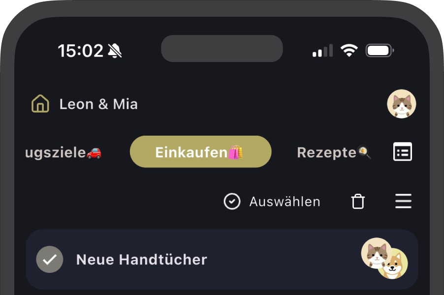 Aufgabenkategorien als Tabs in der WeDo App