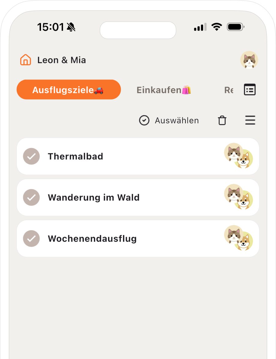 WeDo App Screenshot – geteilte Aufgabenliste